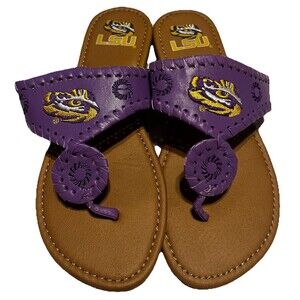 LSU Tigers Jack Rogers Style Flip Flops Sandals Purple Tiger Eye Logo Women's 6